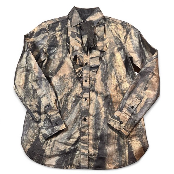 Ralph Lauren Purple Label Tops - Ralph Lauren Purple Label Women’s Keara Ruffle Bib-Front Metallic Lame Shirt